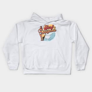 Surf California // Vintage Surfer Babe // Retro Surfing Kids Hoodie